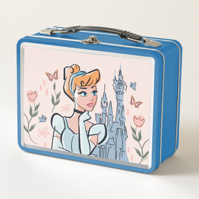 Cinderella and Castle Stylized Badge Metal Lunch Box (Front)