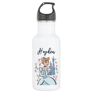 Cinderella and Castle Stylized Badge Stainless Steel Water Bottle