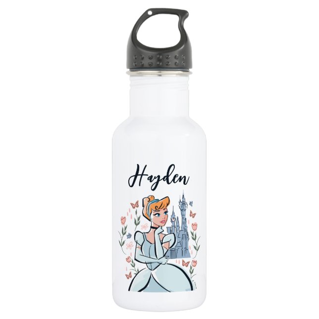 Cinderella and Castle Stylized Badge Stainless Steel Water Bottle (Front)