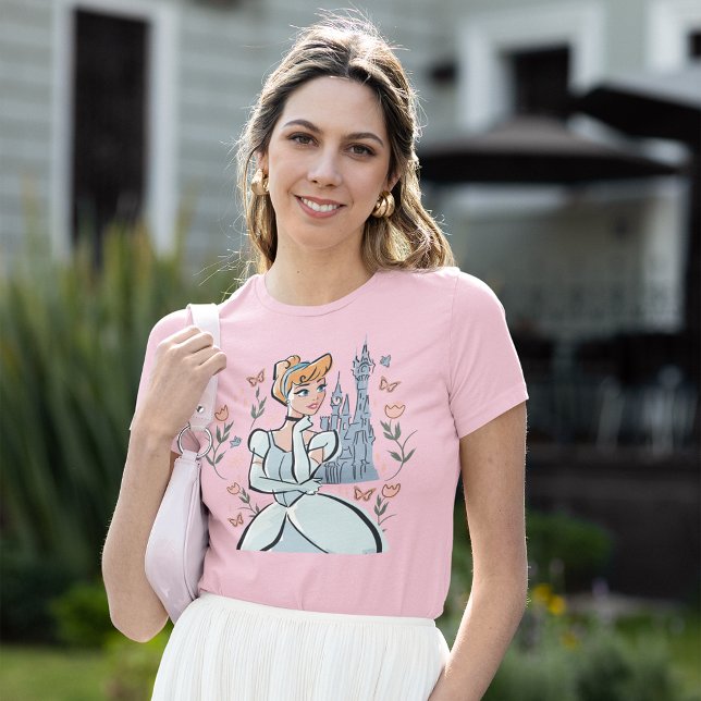 Cinderella and Castle Stylized Badge T-Shirt (Person wearing shirt)