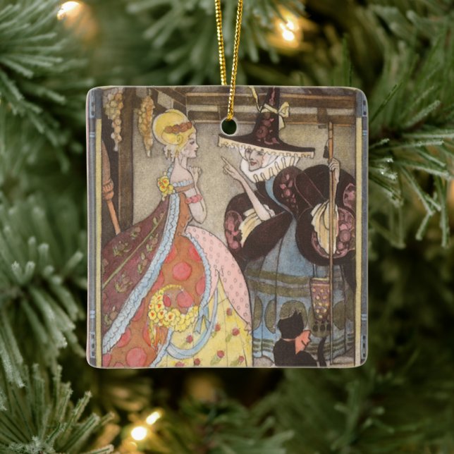 Cinderella and Fairy Godmother, Vintage Fairy Tale Ceramic Ornament (Tree)