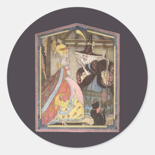 Cinderella and Fairy Godmother Vintage Fairy Tale Classic Round Sticker