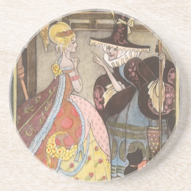 Cinderella and Fairy Godmother, Vintage Fairy Tale Coaster (Front)
