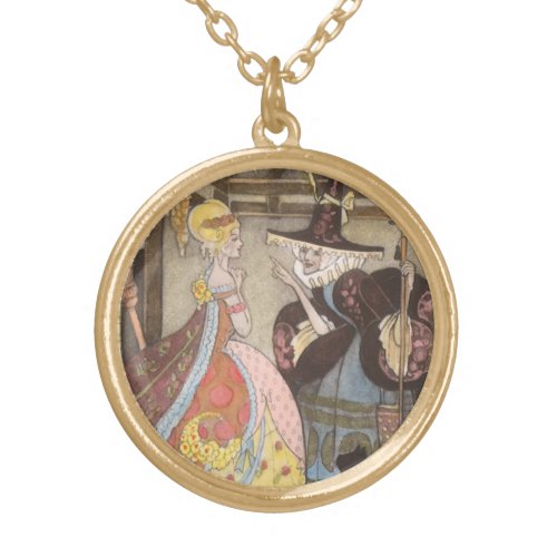 Cinderella and Fairy Godmother Vintage Fairy Tale Gold Plated Necklace