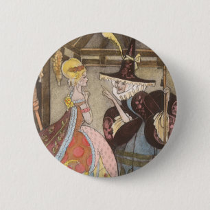 Cinderella and Fairy Godmother, Vintage Fairy Tale Pinback Button