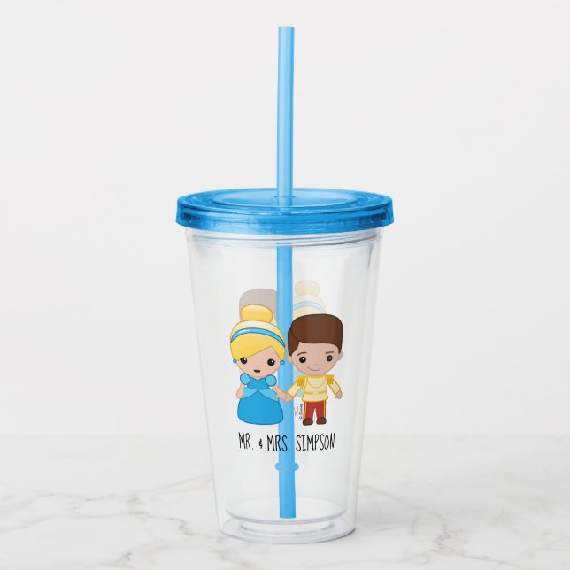 Cinderella and Prince Charming Emoji - Mr. & Mrs. Acrylic Tumbler (Front)