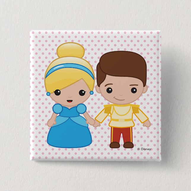 Cinderella and Prince Charming Emoji Pinback Button (Front)