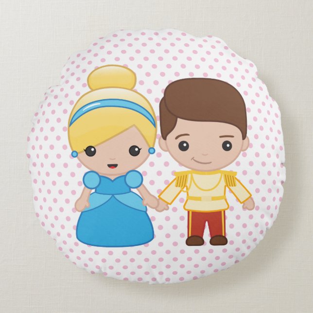 Cinderella and Prince Charming Emoji Round Pillow (Front)