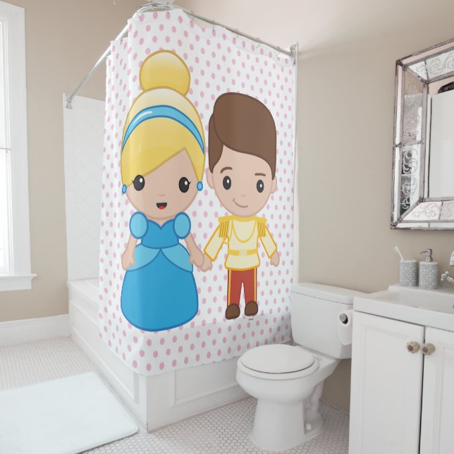 Cinderella and Prince Charming Emoji Shower Curtain (In Situ)
