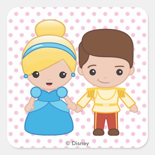 Cinderella and Prince Charming Emoji Square Sticker (Front)
