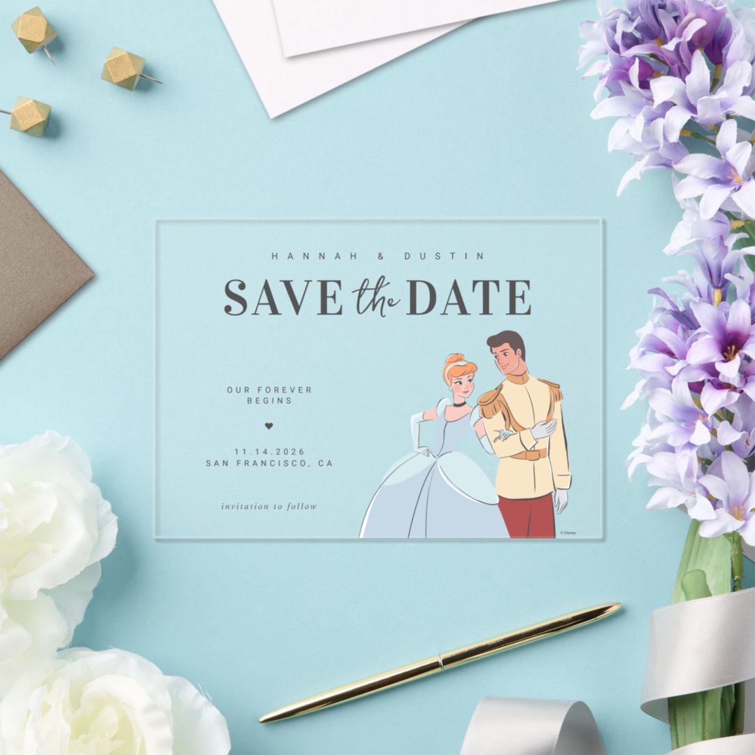 Cinderella and Prince Charming Save the Date                    Acrylic Invitations