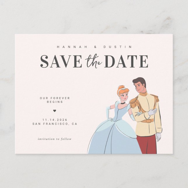 Cinderella and Prince Charming Save the Date Postcard (Front)