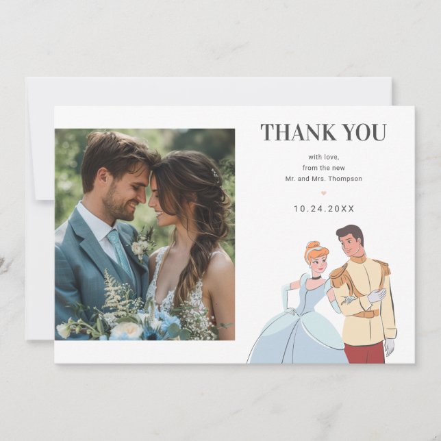 Cinderella and Prince Charming Wedding Thank You Card (Front)