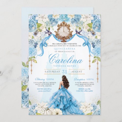 Cinderella Baby Blue Luxury Princess Quinceanera Invitation