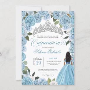 Cinderella Ball Blue Roses Princess V2 Quinceanera Invitation