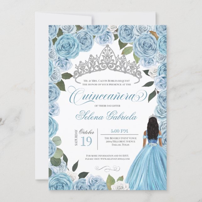 Cinderella Ball Blue Roses Princess V2 Quinceanera Invitation (Front)