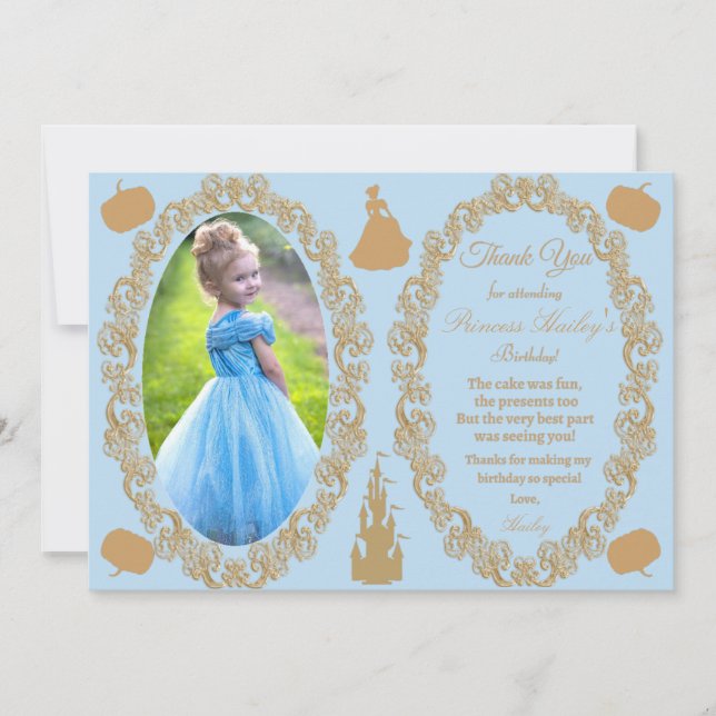 Cinderella Birthday Party Photo Thank You Invitation (Front)