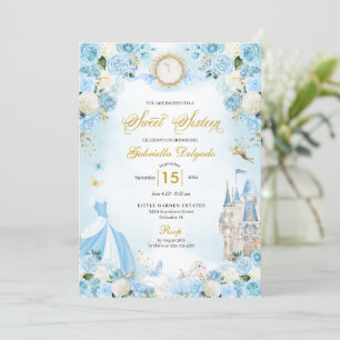 Cinderella Blue Fairytale Princess Sweet Sixteen Invitation