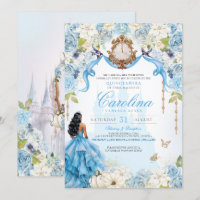 Cinderella Blue Gold Elegant Princess Quinceanera