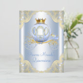 Cinderella Blue Gold Princess Quinceanera Invitation (Standing Front)