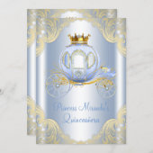 Cinderella Blue Gold Princess Quinceanera Invitation (Front/Back)