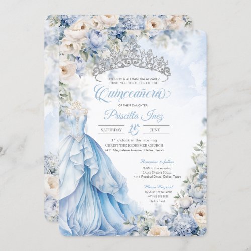 Cinderella Blue Princess Fairytale Quinceaera Invitation