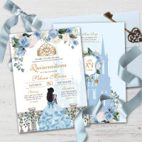 Cinderella Blue Roses & Gold Princess Quinceañera