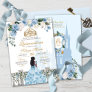 Cinderella Blue Roses & Gold Princess Quinceañera Invitation