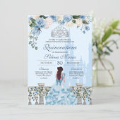 Cinderella Blue Roses Silver Princess Quinceanera Invitation (Standing Front)