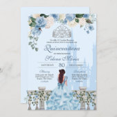 Cinderella Blue Roses Silver Princess Quinceanera Invitation (Front/Back)