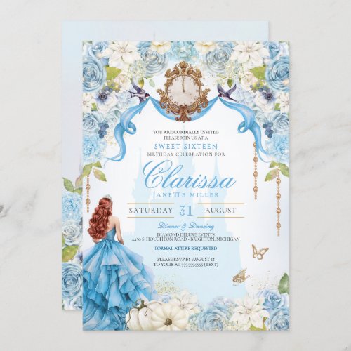 Cinderella Blue Royal Sweet 16 Princess Birthday  Invitation