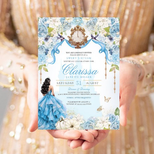 Cinderella Blue Royal Sweet Sixteen Princess  Invitation