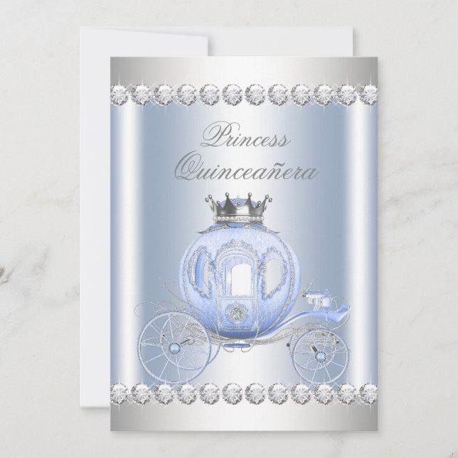 Cinderella Blue Silver Princess Quinceanera Invitation (Front)