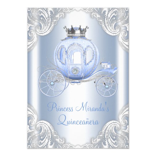 Cinderella Blue Silver Princess Quinceanera Invitation 6451