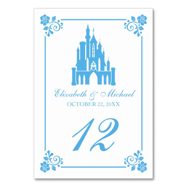 Cinderella Blue Wedding Castle Table Number (Front)