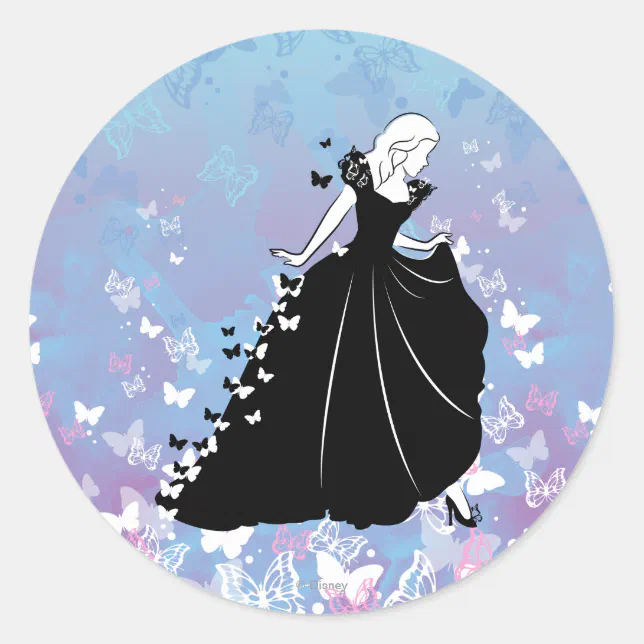 Cinderella Butterfly Dress Silhouette 2 Classic Round Sticker | Zazzle