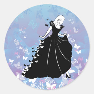 Cinderella Butterfly Dress Silhouette 2 Classic Round Sticker