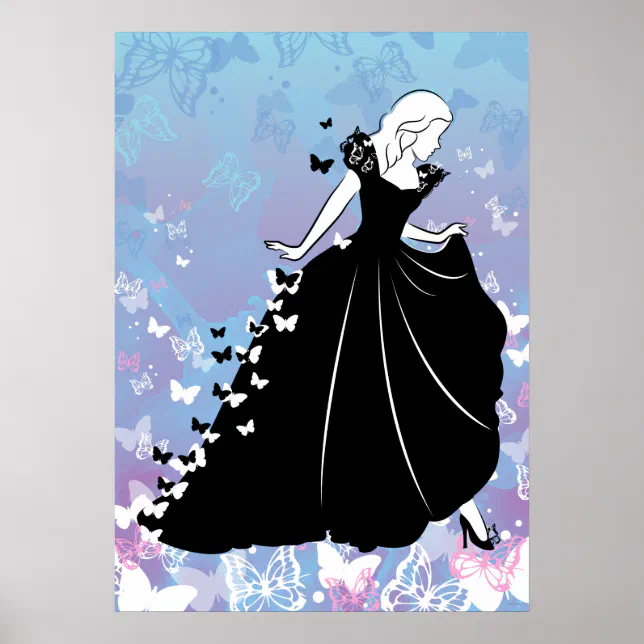 Cinderella Butterfly Dress Silhouette 2 Poster | Zazzle