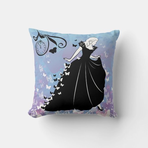 Cinderella Butterfly Dress Silhouette Throw Pillow