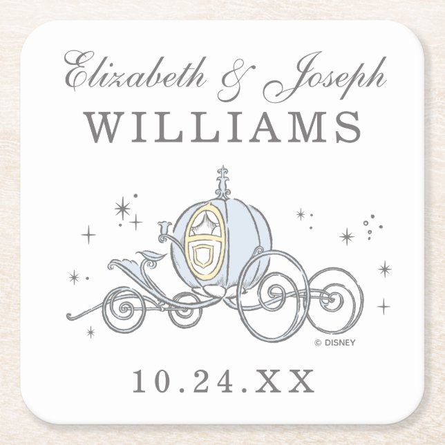 Cinderella Carriage | Fairytale Wedding Square Paper Coaster (Front)