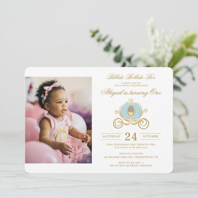 Cinderella Carriage First Birthday Invitation (Standing Front)