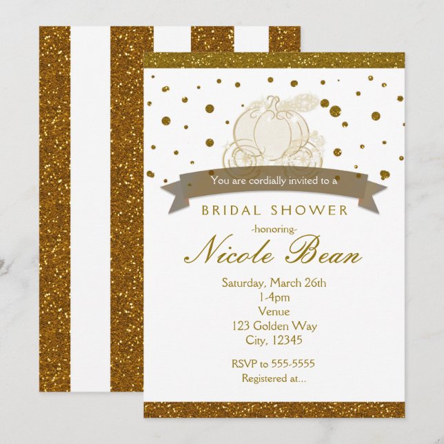 Cinderella Carriage Gold Glitter Dots Invitations (Front/Back)