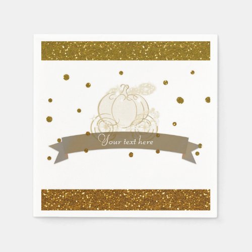 Cinderella Carriage Gold Glitter Dots Party Napkin