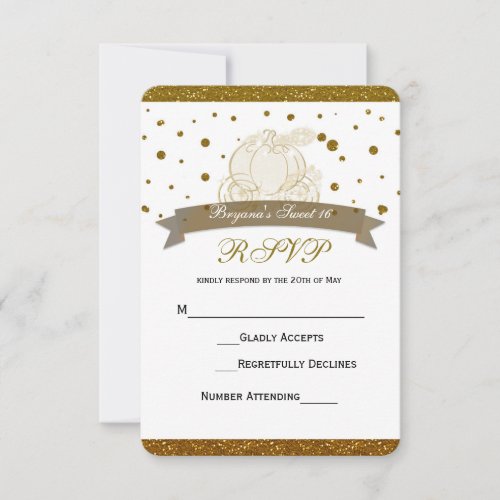 Cinderella Carriage Gold Glitter Dots RSVP Card