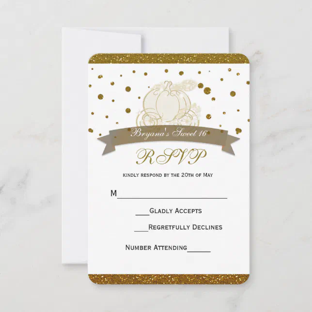 Cinderella Carriage Gold Glitter Dots RSVP Card | Zazzle