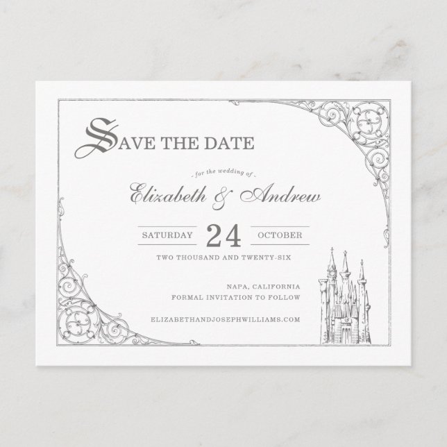 Cinderella Castle | Fairytale Save the Date Postcard (Front)
