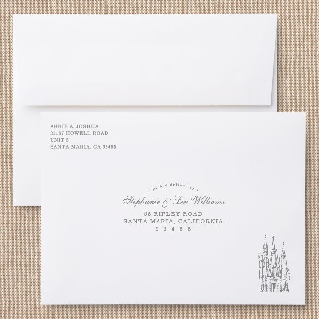 Cinderella Castle Fairytale Wedding Addressed Envelopes (Linen)