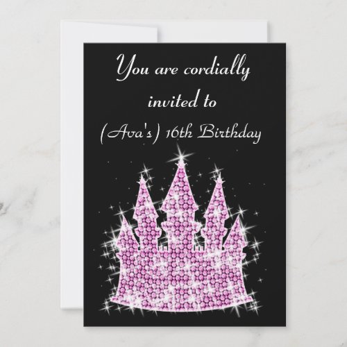 Cinderella Castle Rhinestone Birthday/Sweet 16 Custom Invitations