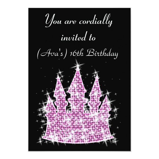 cinderella castle rhinestone birthday sweet 16 invitation sixteen 47 size chart