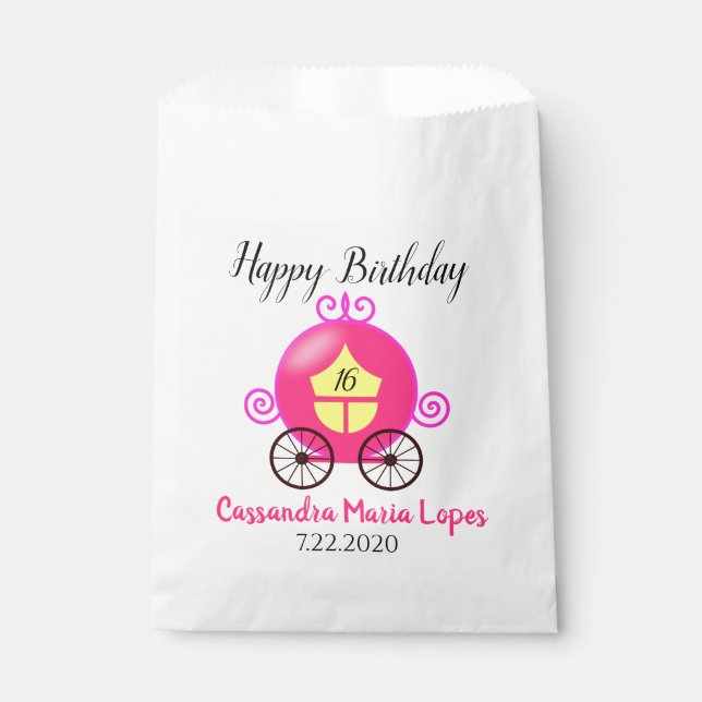 Cinderella Coach Girl Birthday Party Favor Bags (Front)